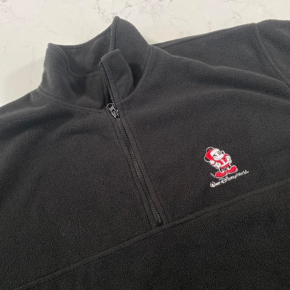 Vintage Walt Disney‎ World Black Fleece Pullover XXL  Santa Mickey Embroidery
